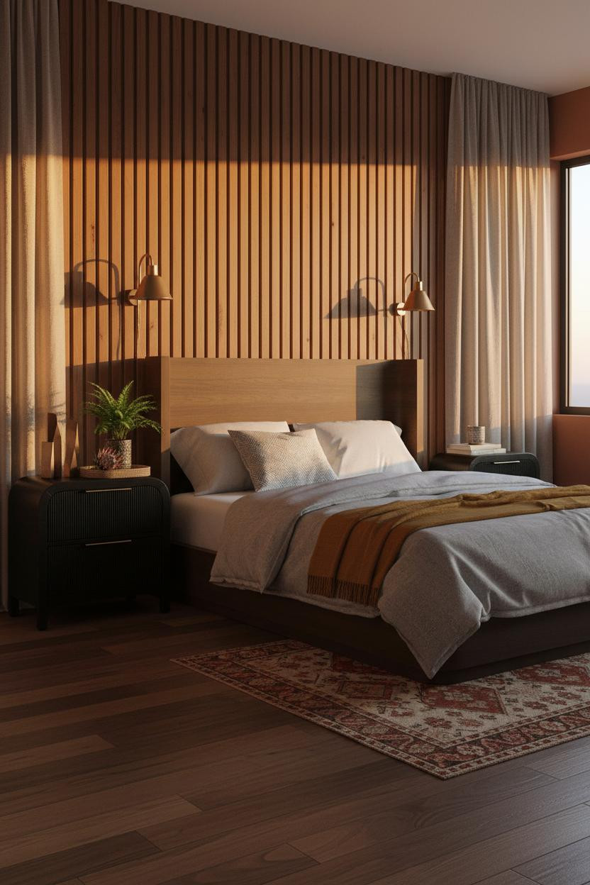 Mid Century Bedroom Eclectic Boho Slat Wall