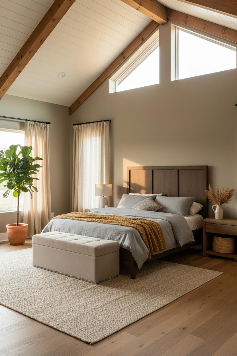 Vaulted Ceiling Bedroom Master Suite Modern Farmhouse