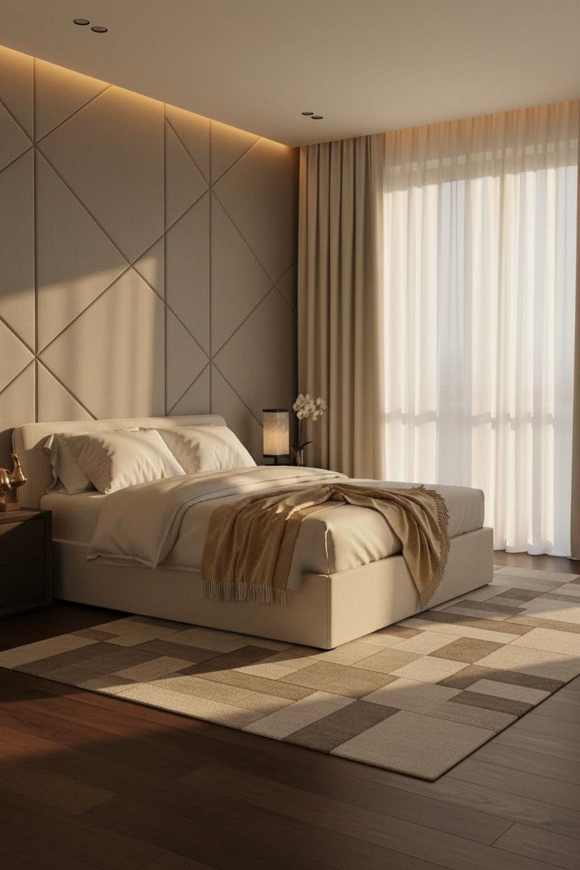 Cozy Luxury Bedroom Greige Quilted Walnut