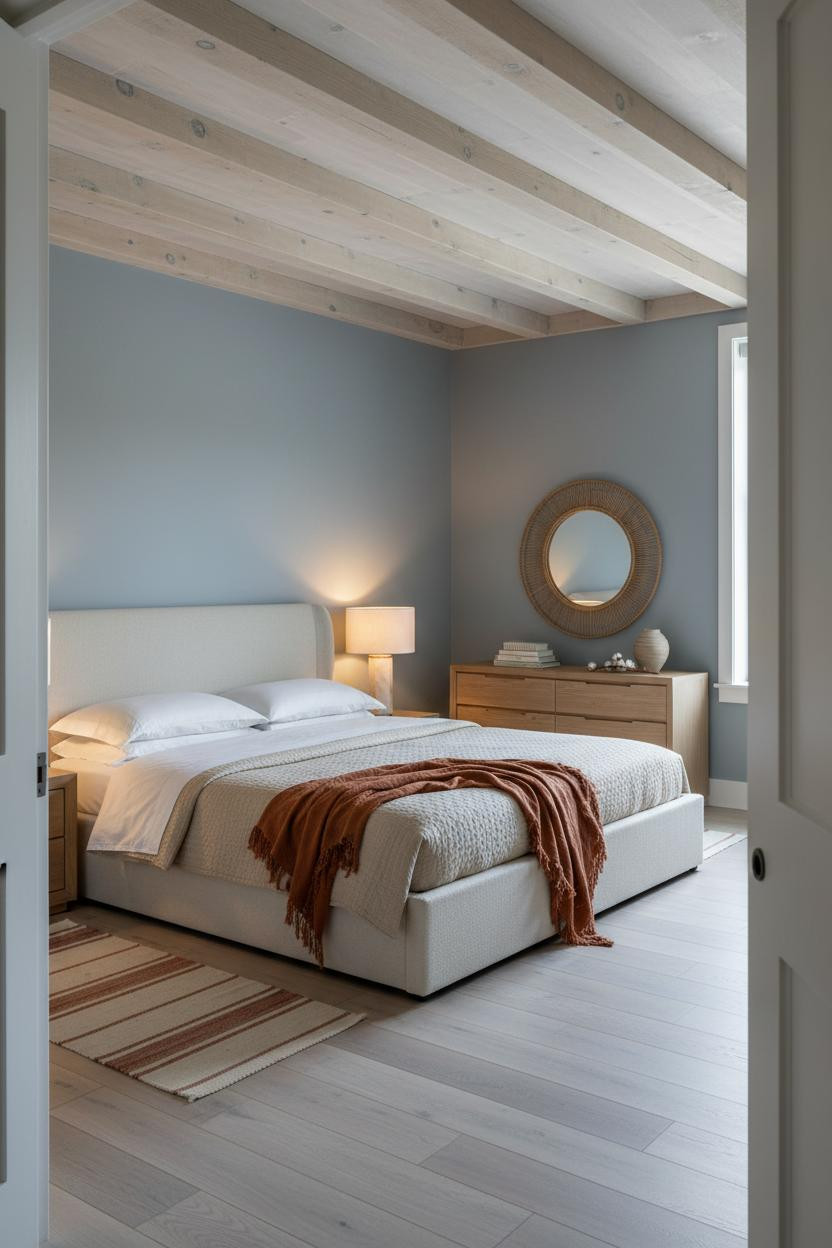 Cozy Luxury Bedroom Exposed Beams Coastal