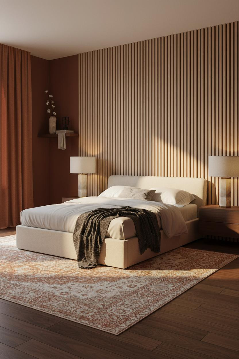 Cozy Luxury Bedroom Japandi Slatted Wall