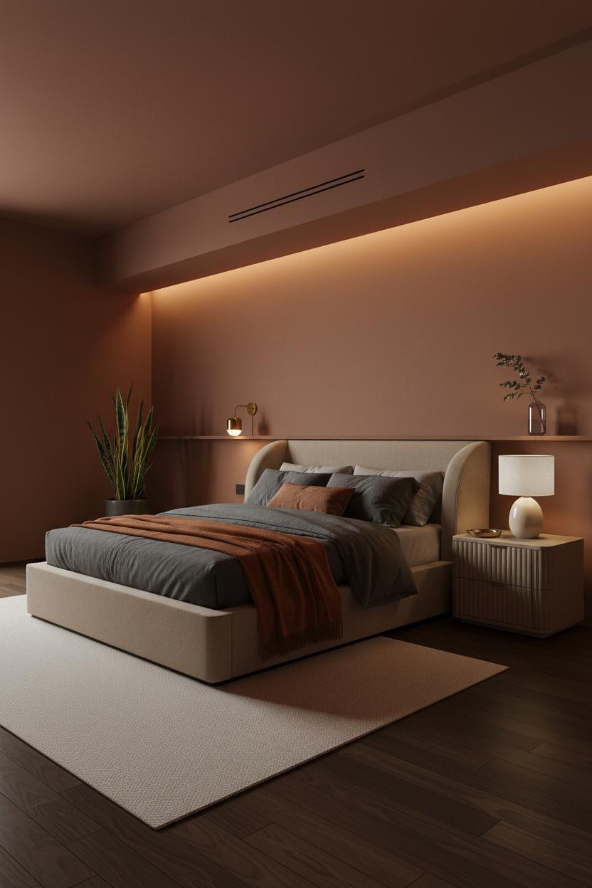 Small Studio Apartment Warm Lighting Layout