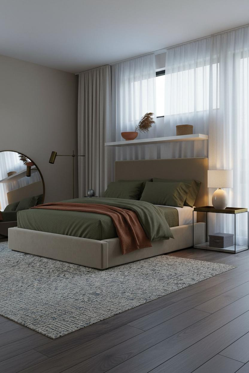 Small Studio Apartment Floating Shelf Bedroom