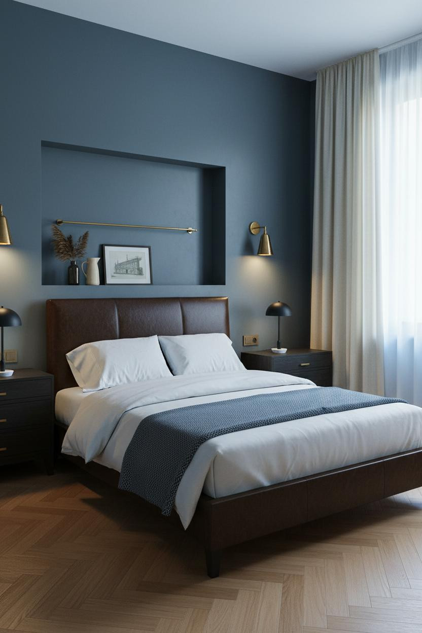 Moody Blue Bedroom Navy Brass Niche