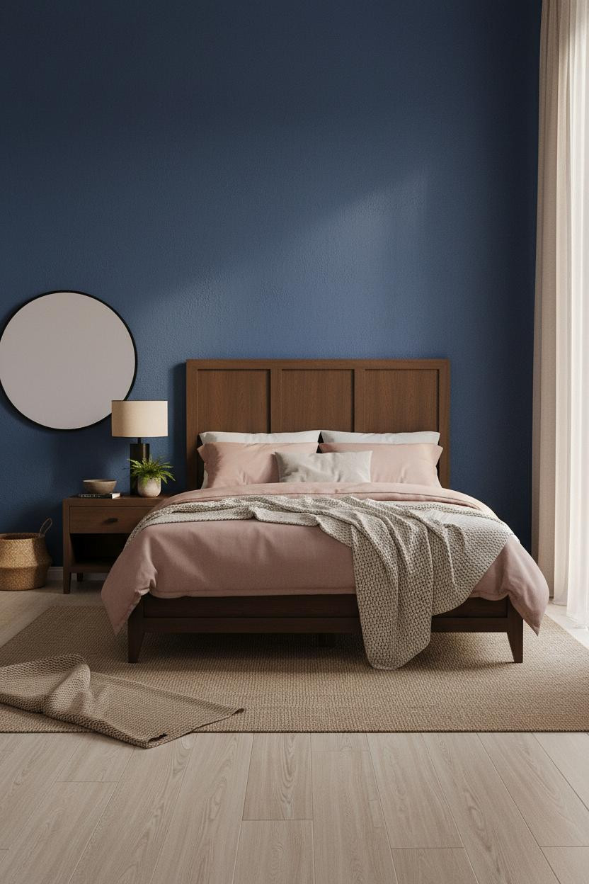 Moody Blue Bedroom Cobalt Plaster Japandi