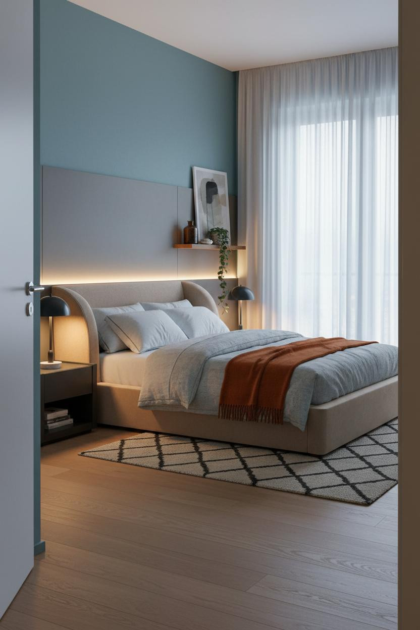 Moody Blue Bedroom Navy Backlit Headboard