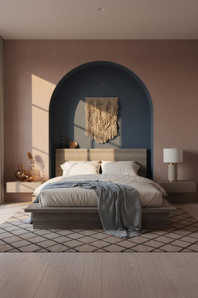 Moody Blue Bedroom Arched Niche Navy