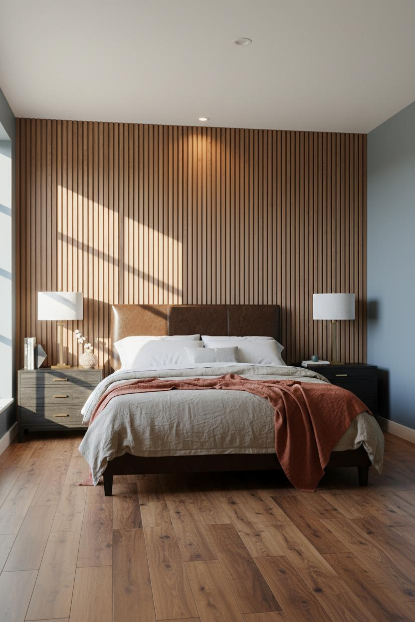 Moody Blue Bedroom Navy Slatted Headboard