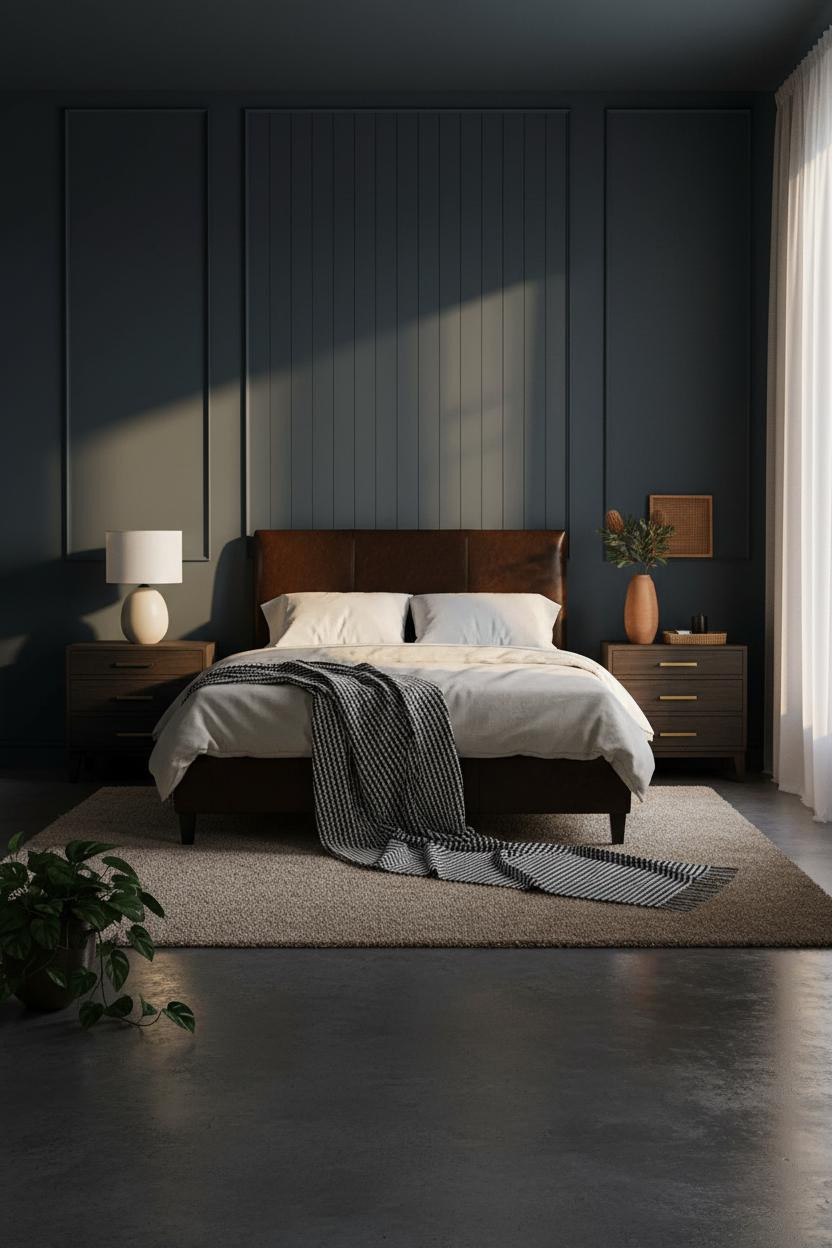Moody Blue Bedroom Navy Shiplap Lighting
