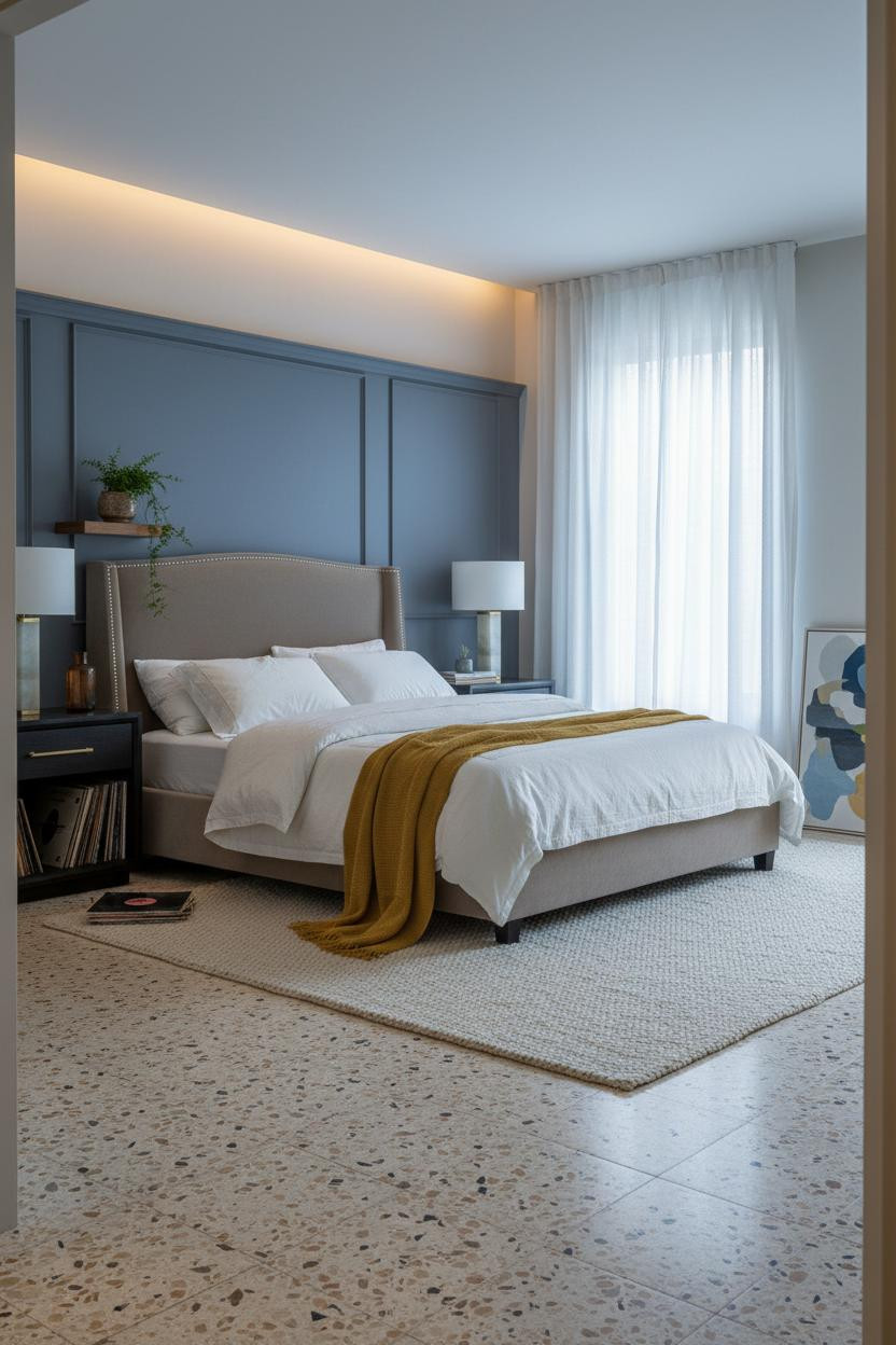 Moody Blue Bedroom Navy Wainscoting Design