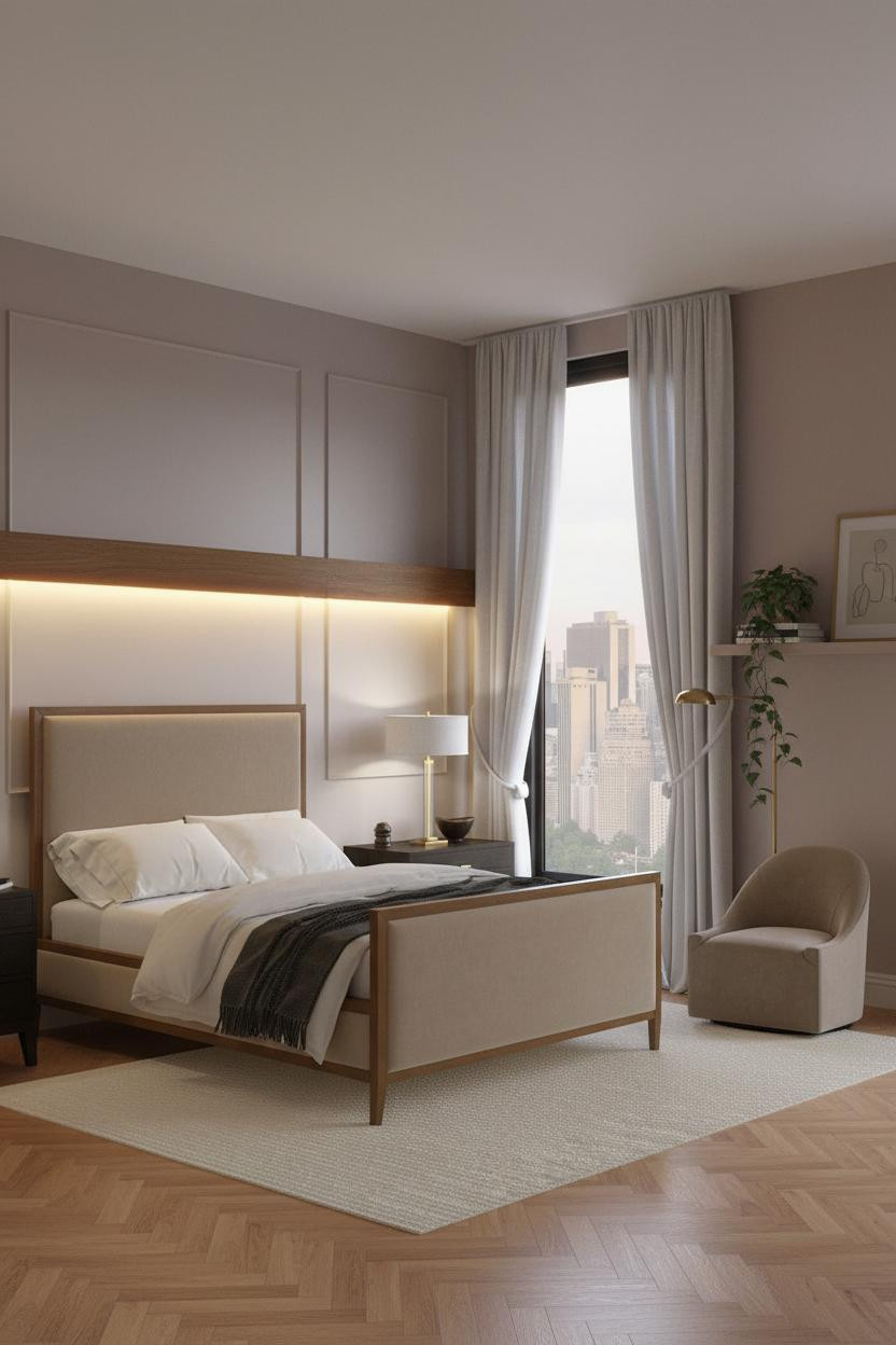 Studio Apartment Layout Backlit Panel Warm Lighting