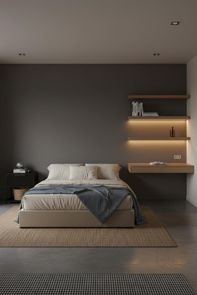 Studio Apartment Layout Floating Shelves