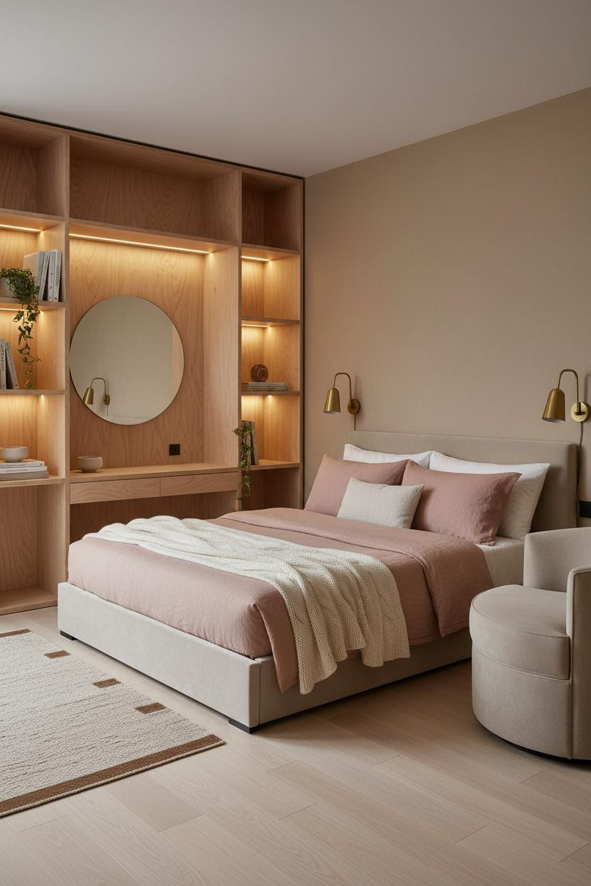 Studio Apartment Layout Birch Shelving Desk
