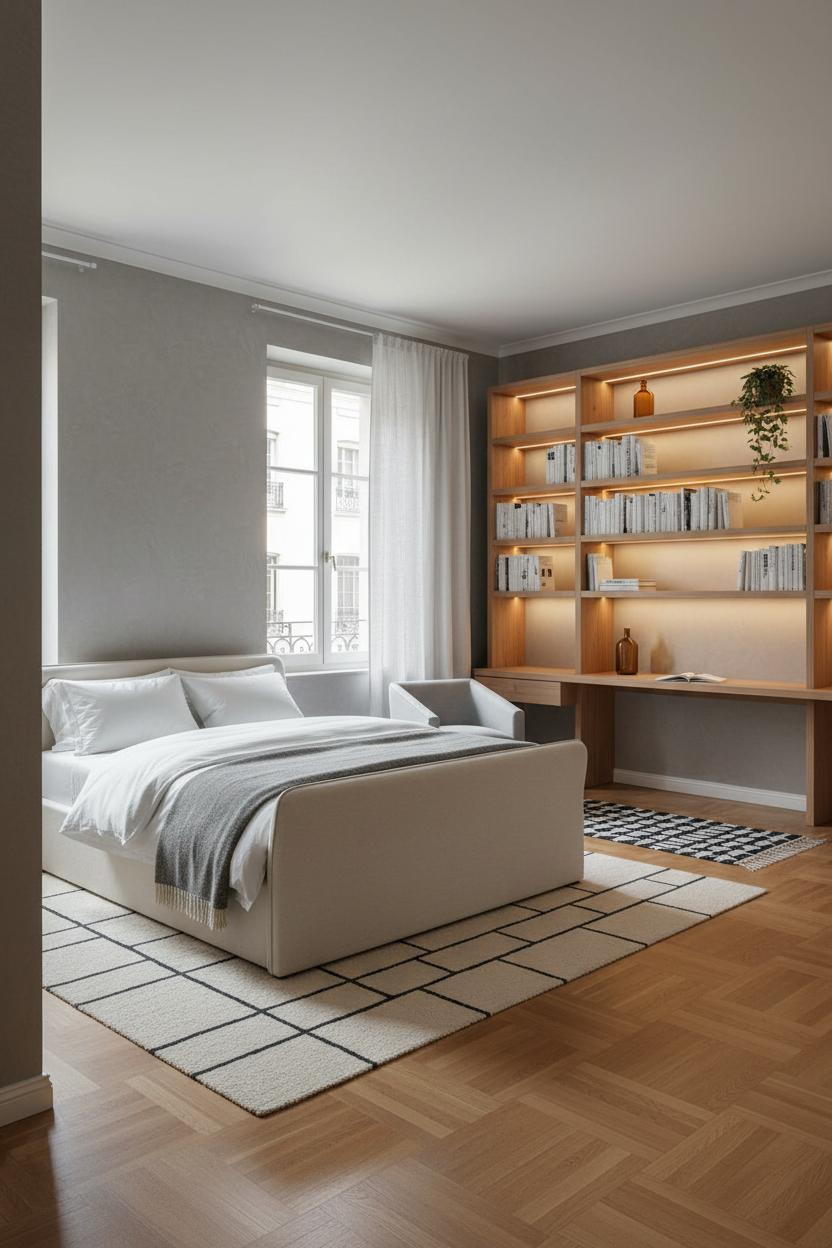Studio Apartment Layout Open Shelving