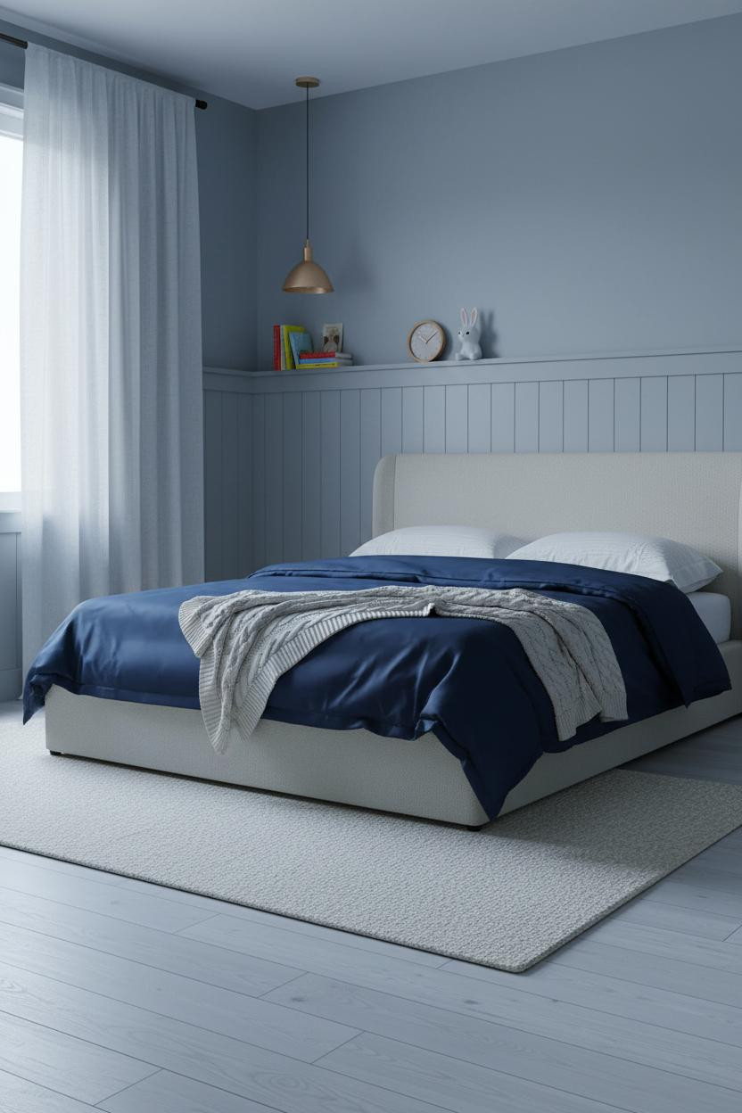 Childrens Bedroom Blue Grey Wainscoting Kids Room
