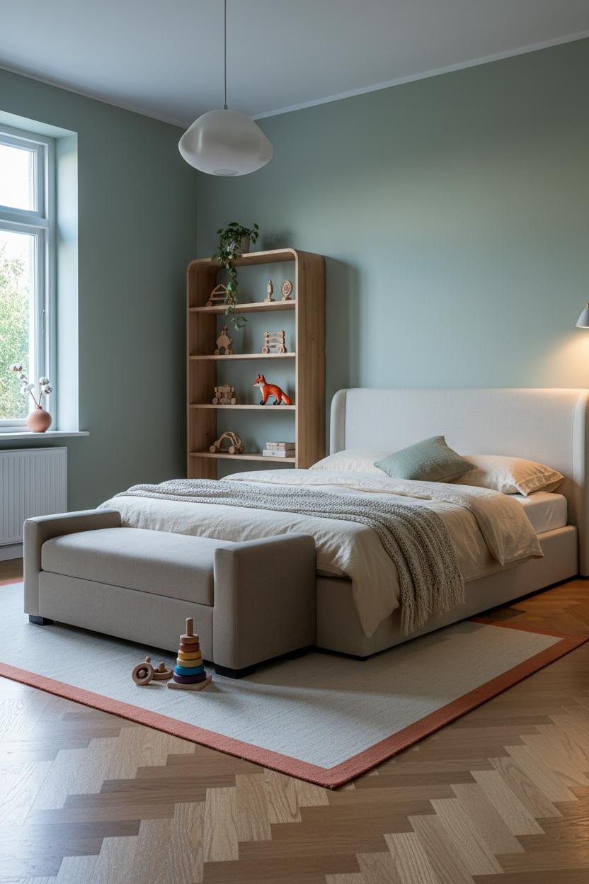 Childrens Bedroom Japandi Sage Shelving