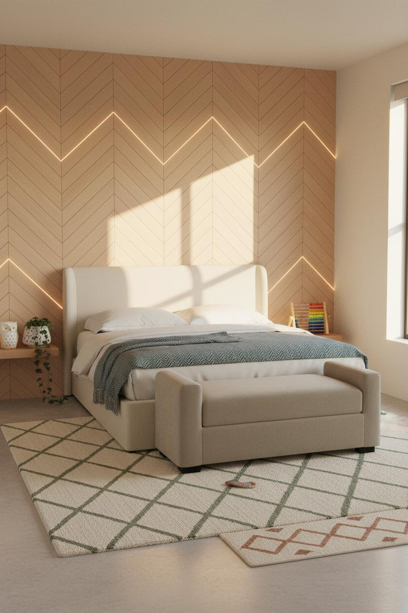 Childrens Bedroom Boho Herringbone Accent Wall