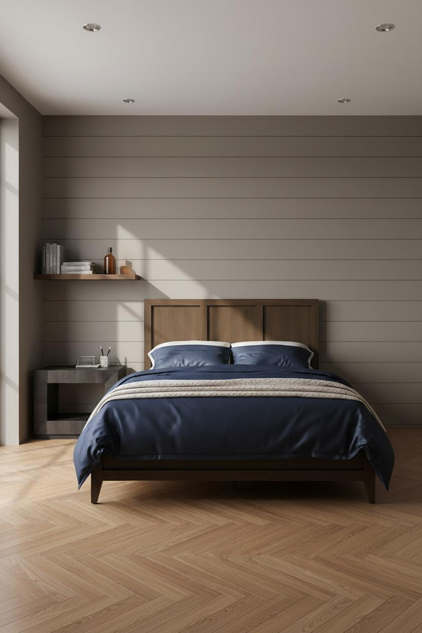 Modern Masculine Bedroom With Industrial Shiplap Accent Wall