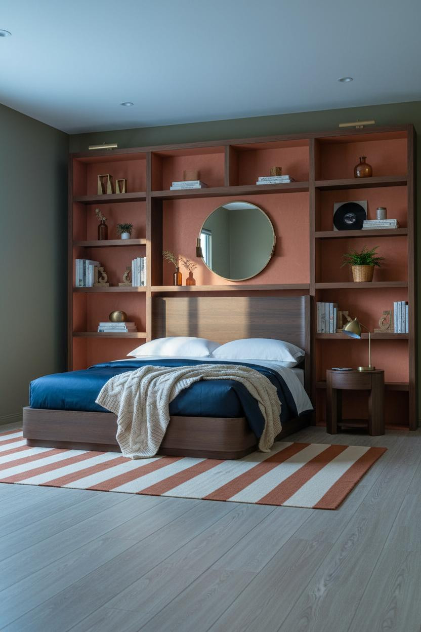 Mid Century Eclectic Bedroom Shelving Maximalism