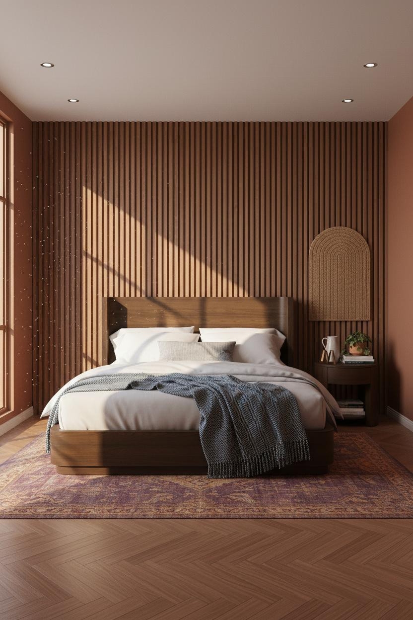 Mid Century Eclectic Bedroom Walnut Paneling