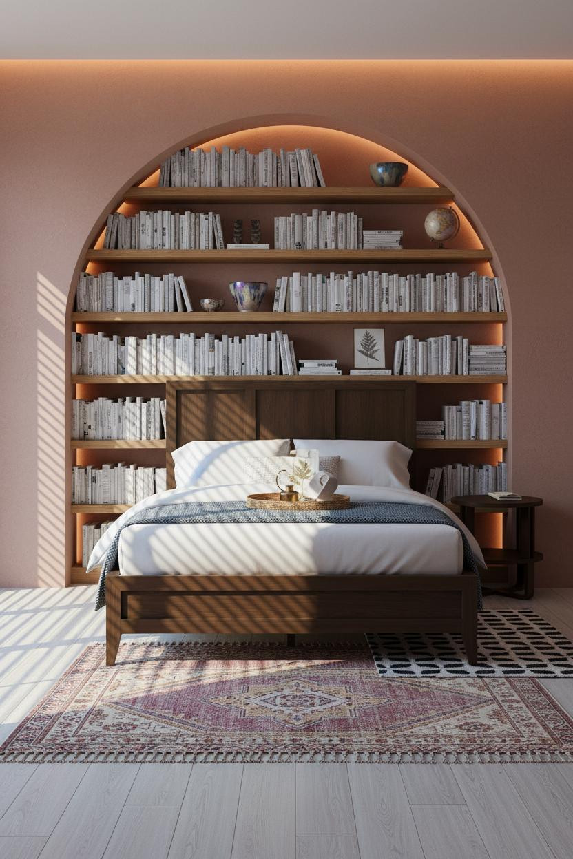 Mid Century Eclectic Bedroom Arched Alcove