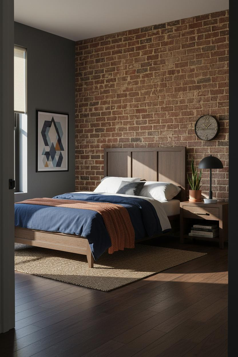 Modern Teen Boy Bedroom Exposed Brick