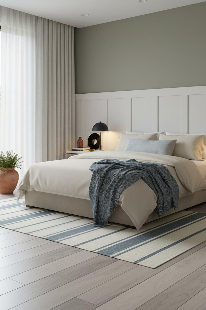 Modern Teen Boy Bedroom Earthy Wainscoting Layout
