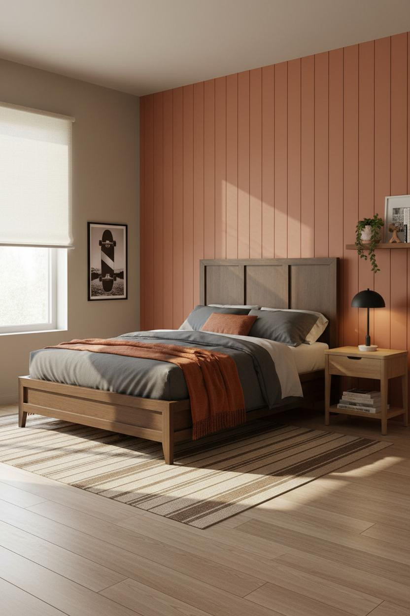 Modern Teen Boy Bedroom Earthy Terracotta Shiplap