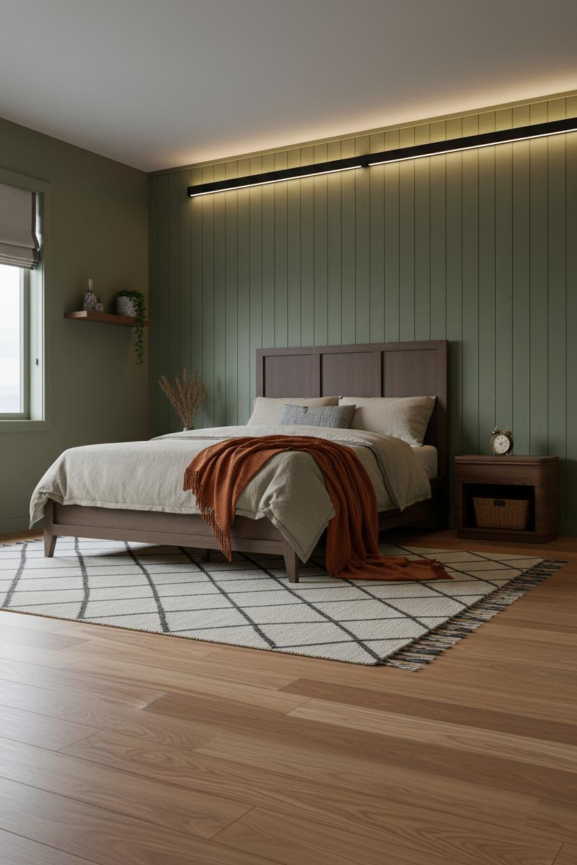 Modern Teen Boy Bedroom Earthy Olive Paneling