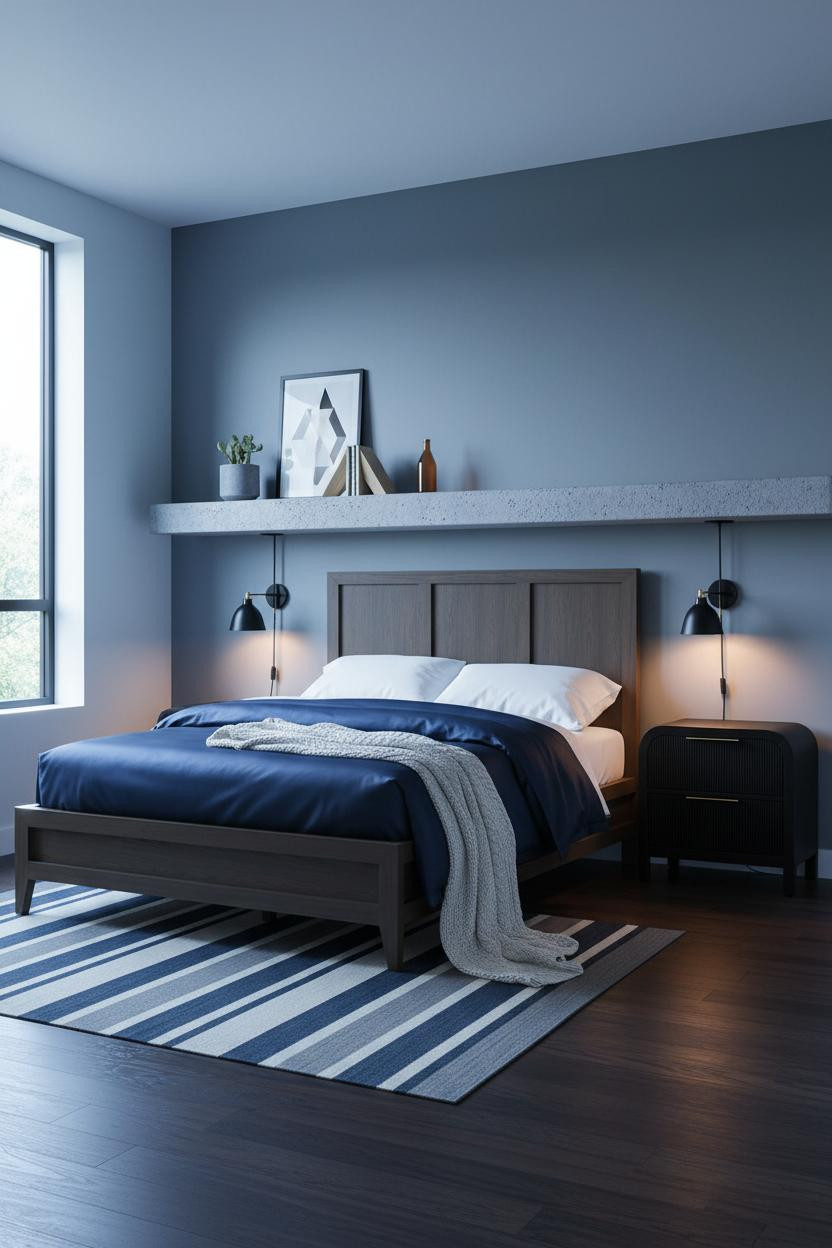 Modern Teen Boy Bedroom Earthy Concrete Shelf