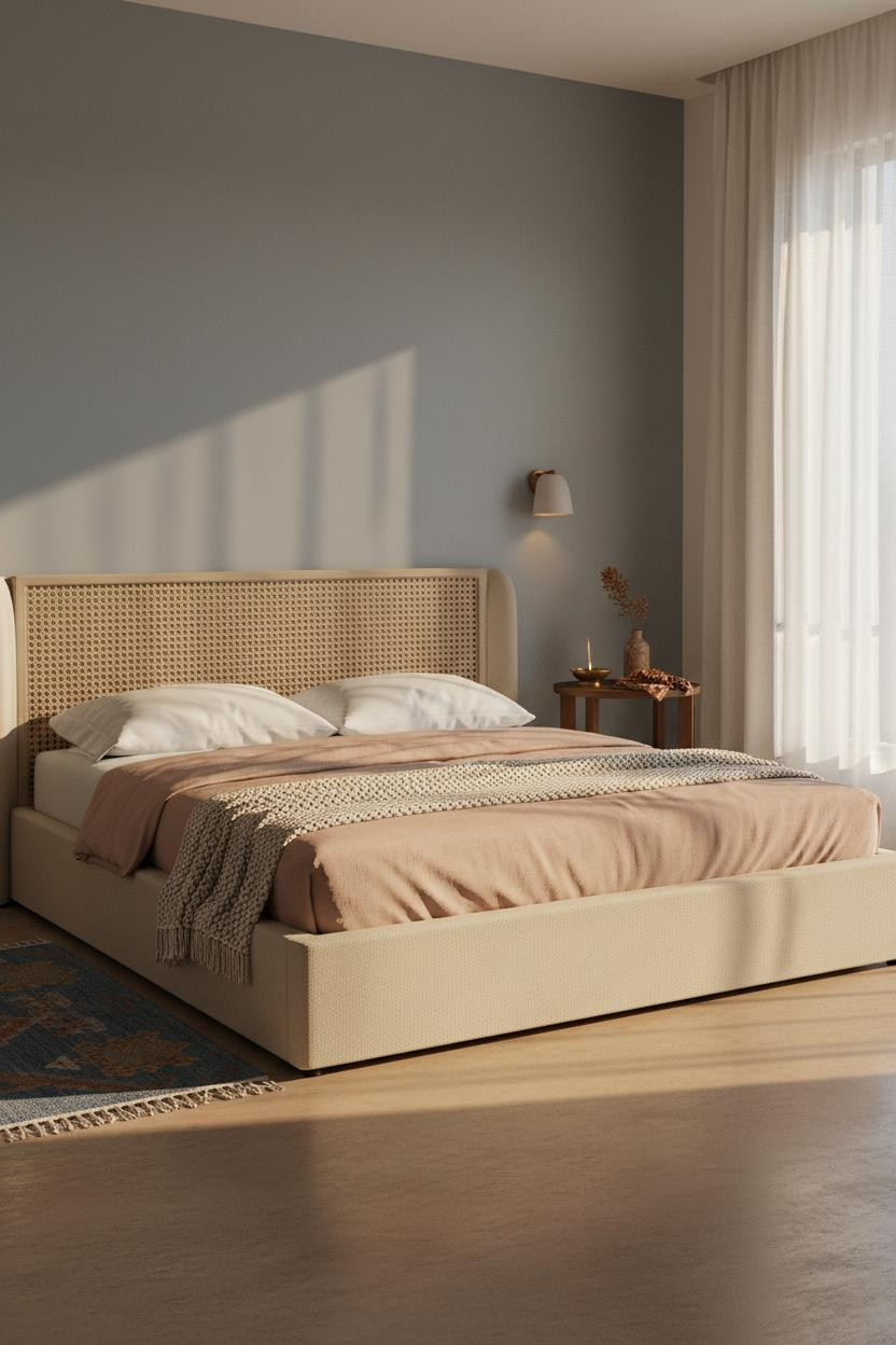 Small Indian Bedroom Woven Headboard Decor