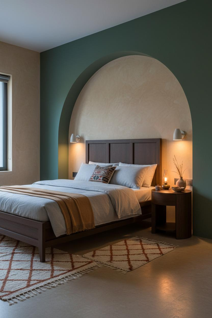 Small Indian Bedroom Arched Niche Design