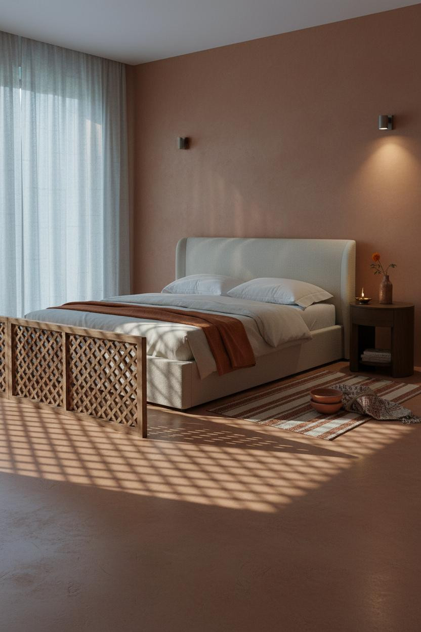 Small Indian Bedroom Jali Partition Terracotta