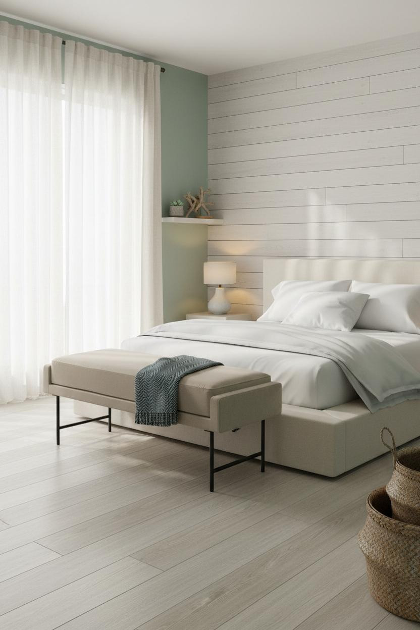 Coastal Guest Bedroom Whitewashed Shiplap