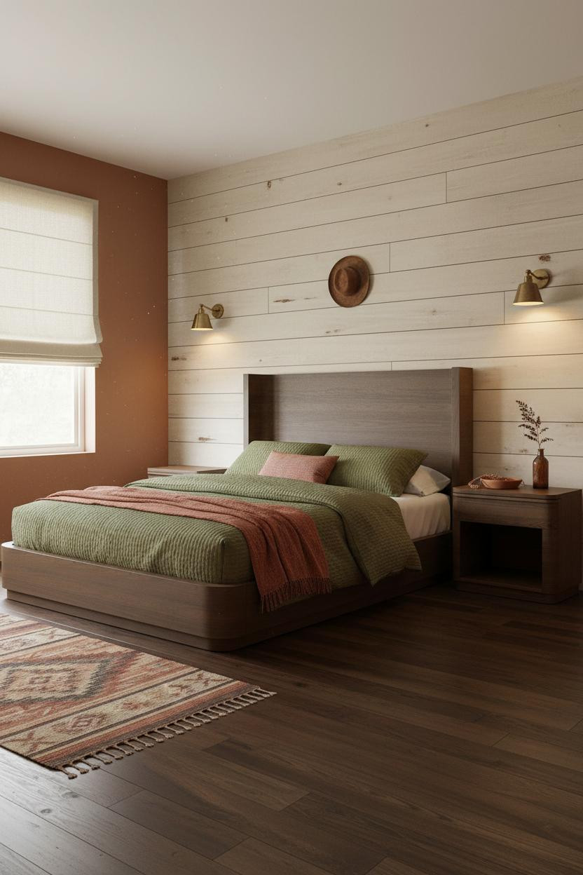 Cozy Western Bedroom Shiplap Rust Walls