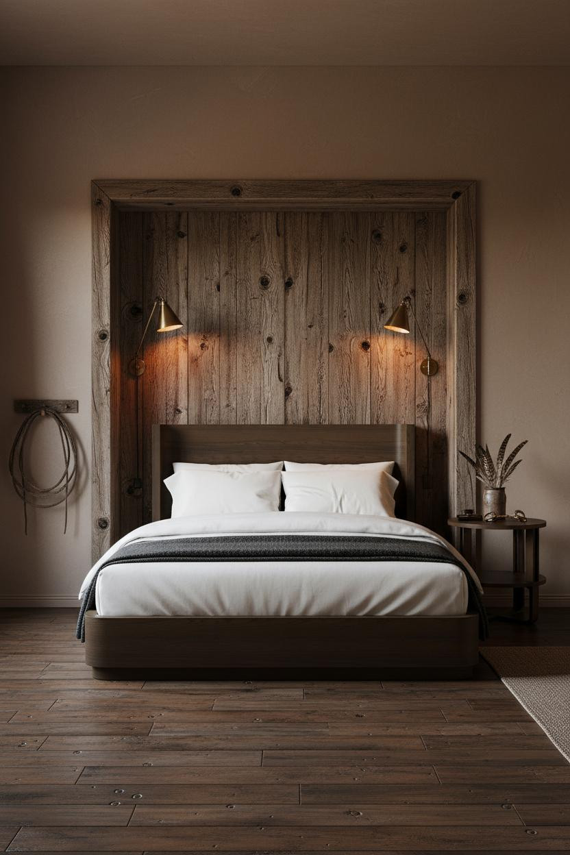 Cozy Western Bedroom Timber Headboard