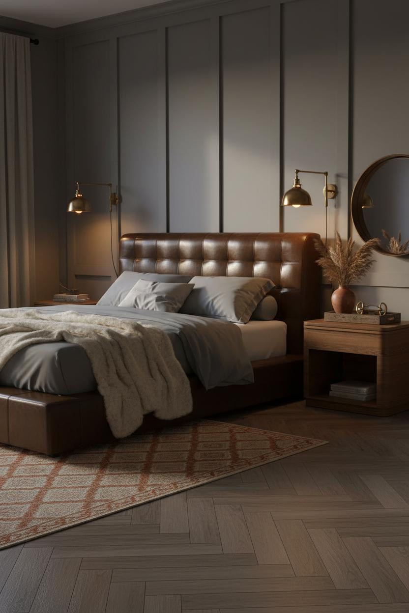 Cozy Western Bedroom Charcoal Brass Lighting
