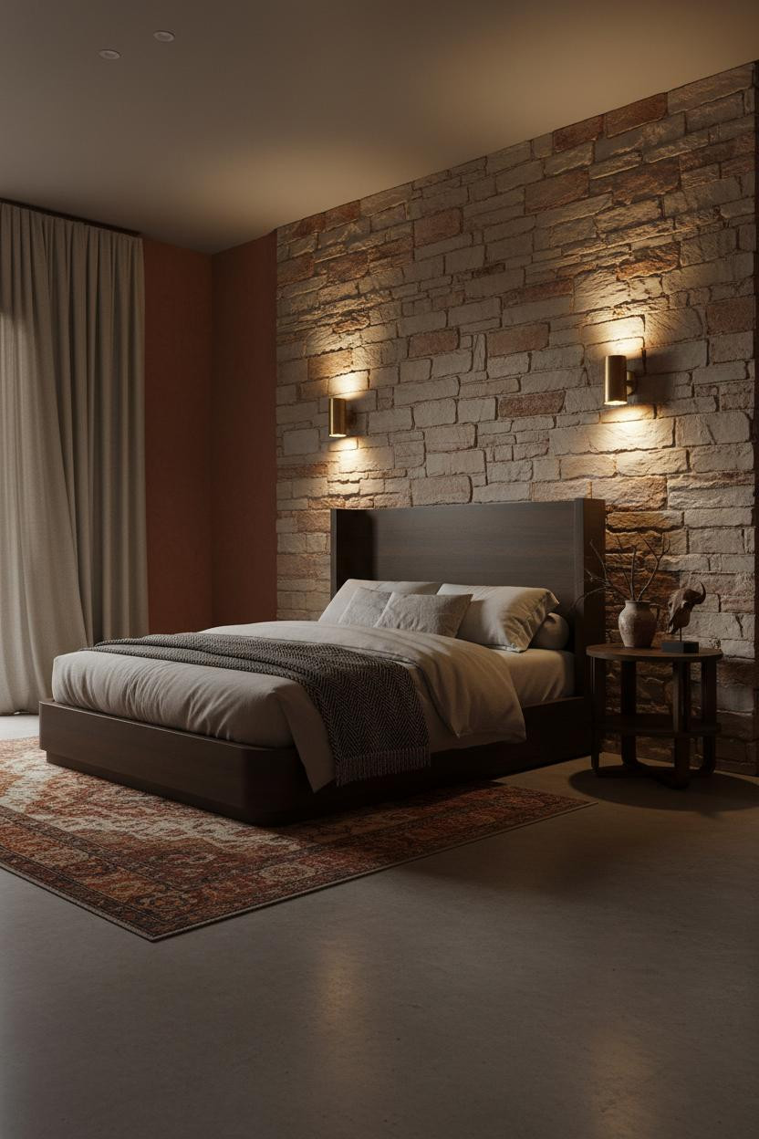 Western Bedroom Stone Wall Brass Sconces