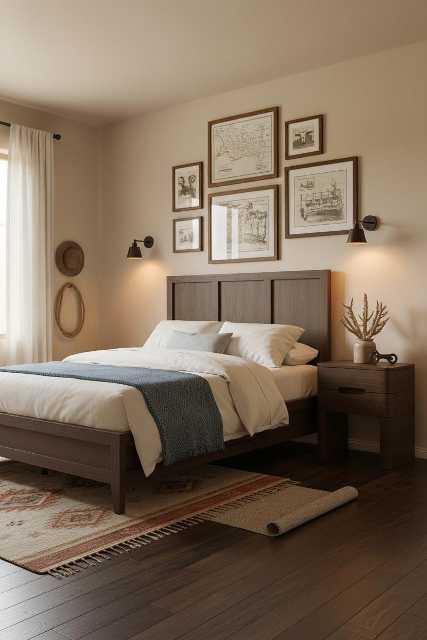 Cozy Western Bedroom Gallery Wall Ranch