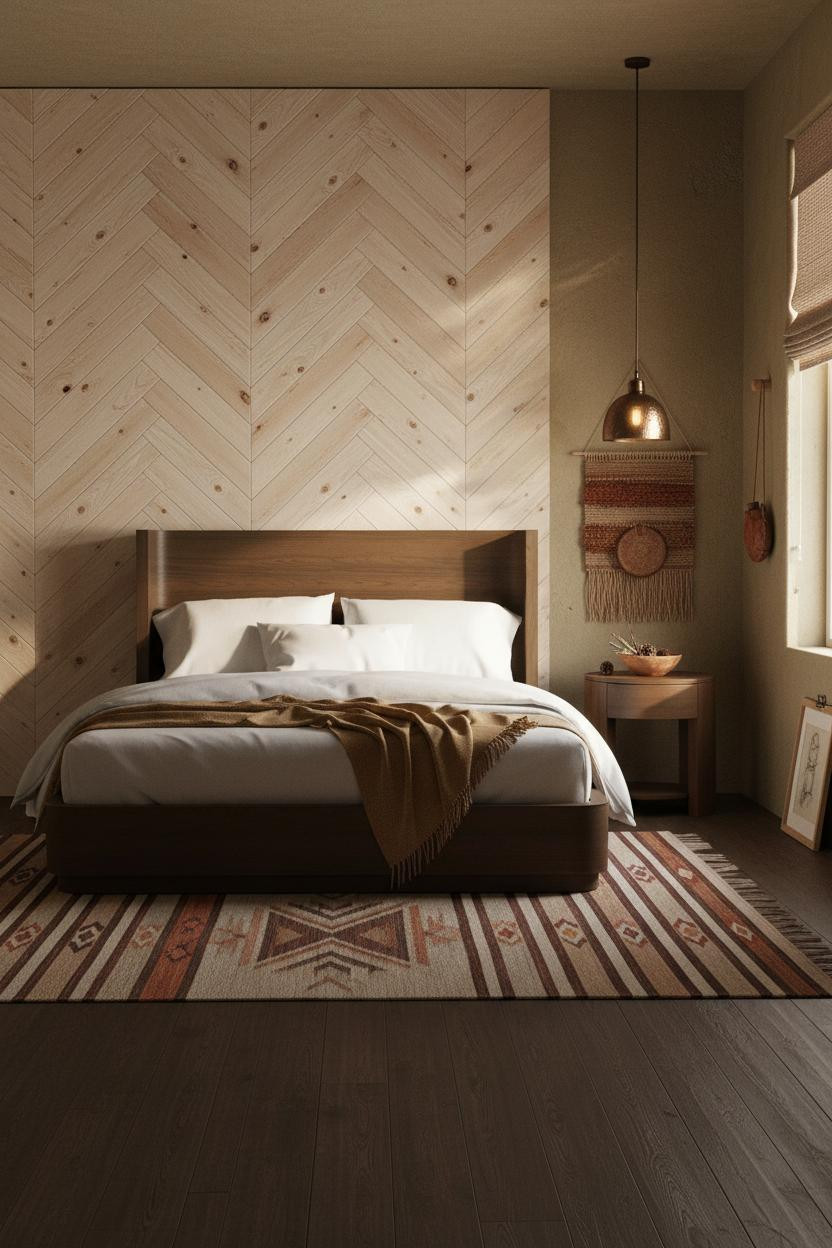 Cozy Western Bedroom Herringbone Wood