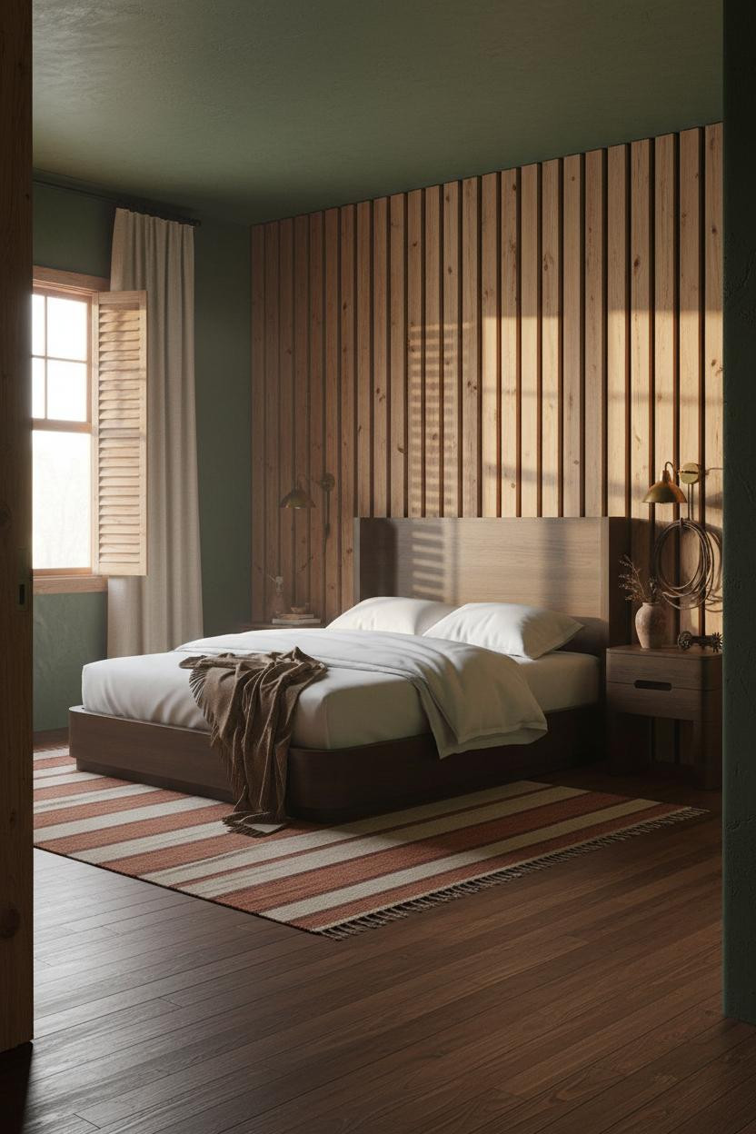 Cozy Western Bedroom Wood Plaster Brass