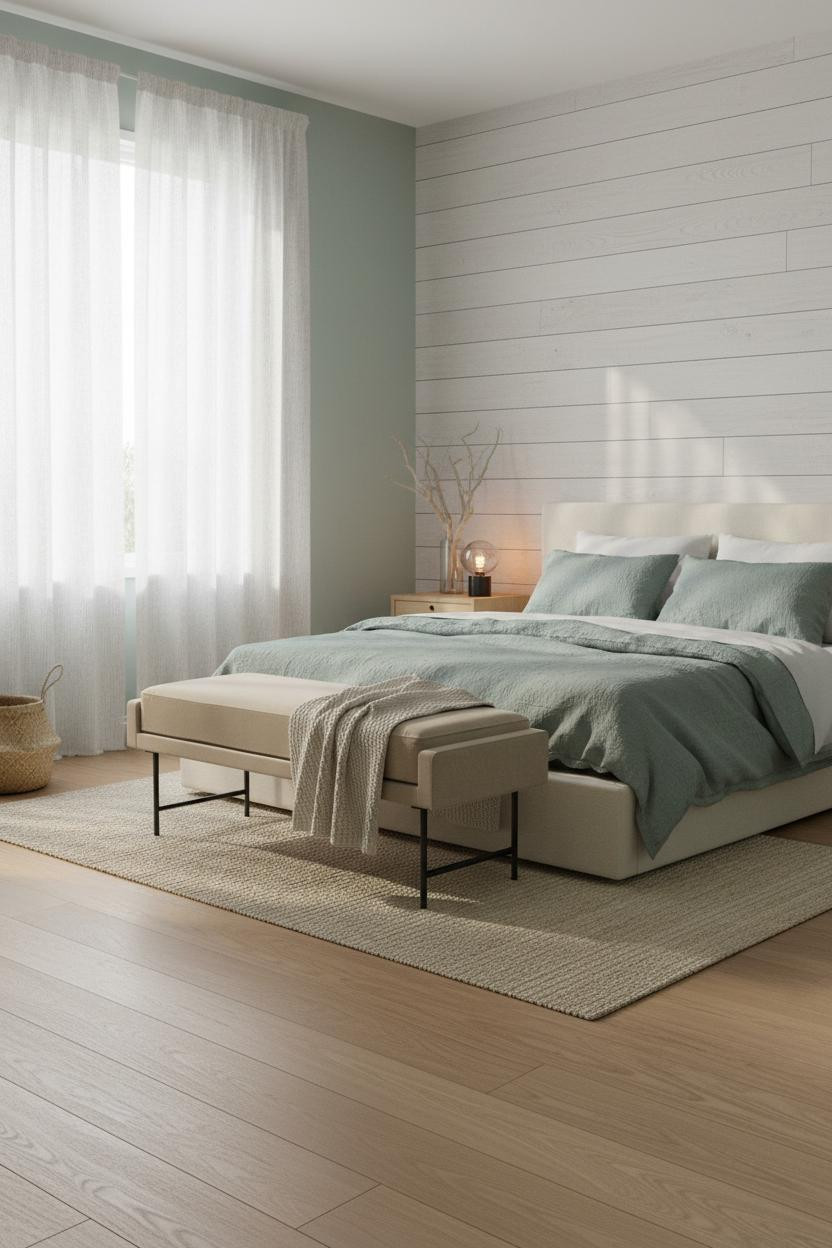 Modern Coastal Bedroom Shiplap Morning Light