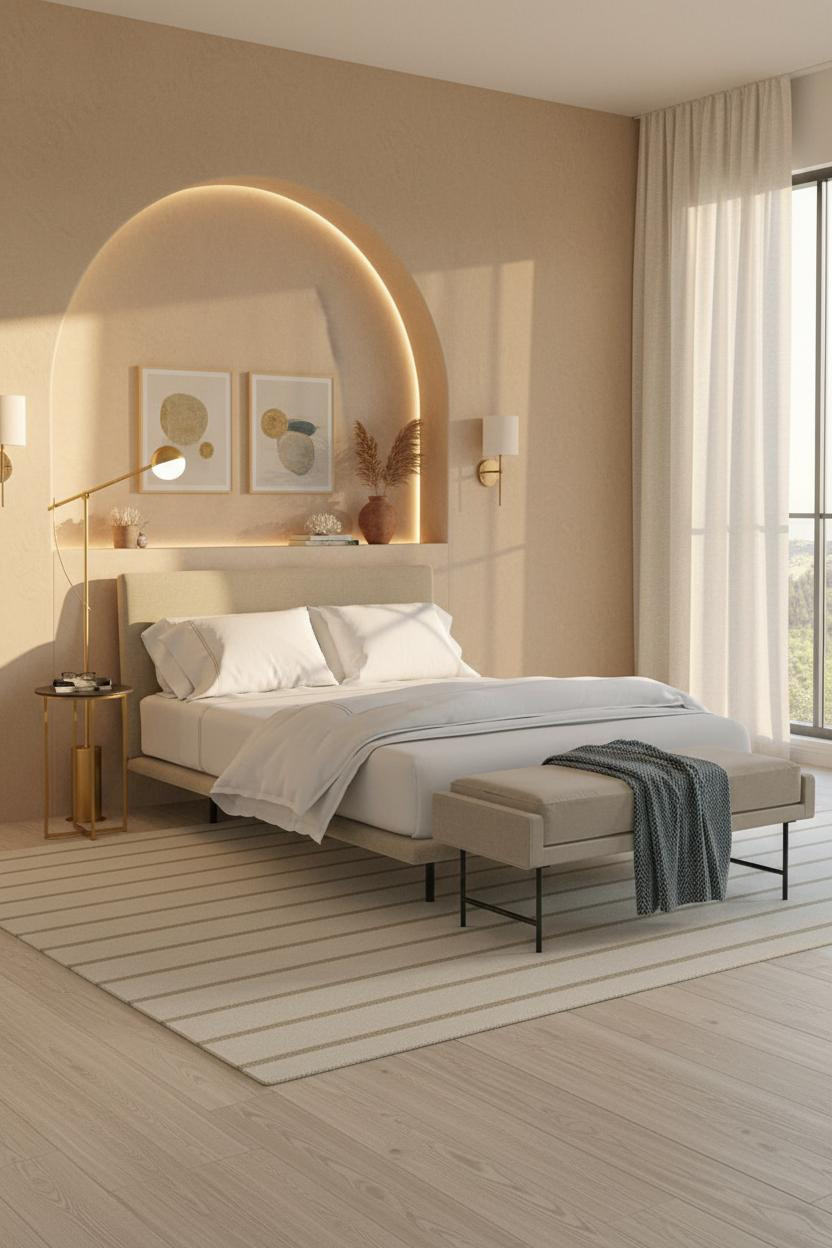Modern Coastal Bedroom Plaster Niche Natural Light