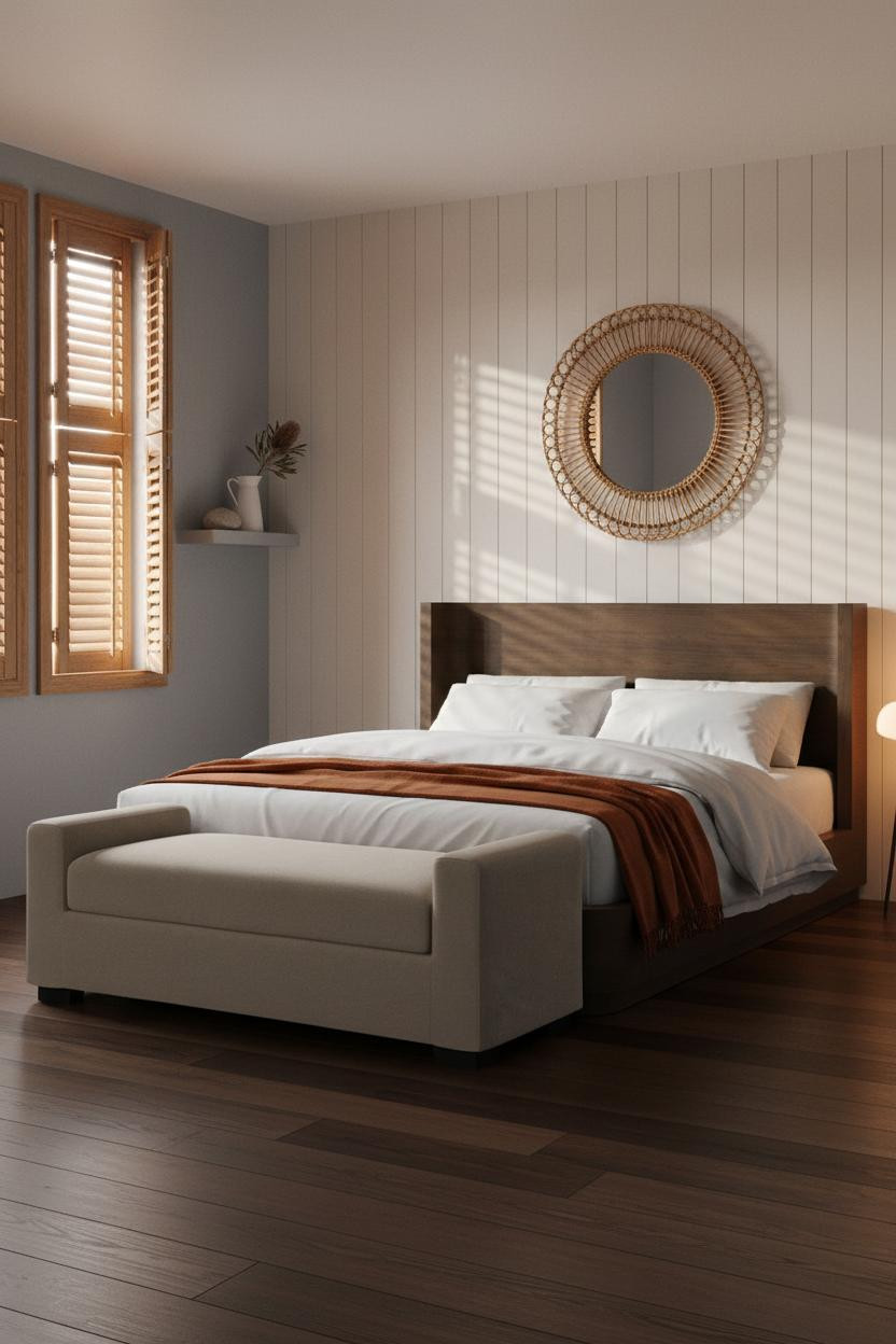 Modern Coastal Bedroom Batten Wall Neutral