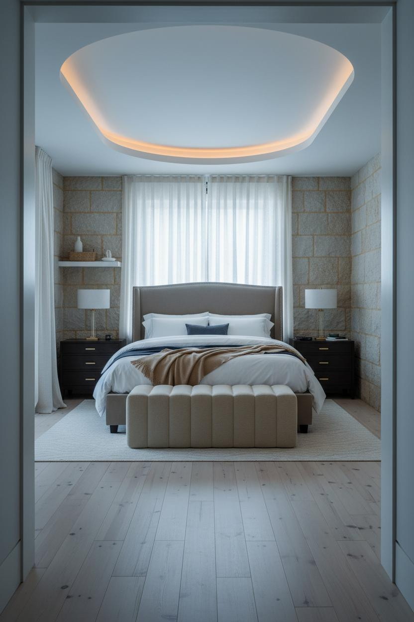 Modern Coastal Bedroom Curved Ceiling