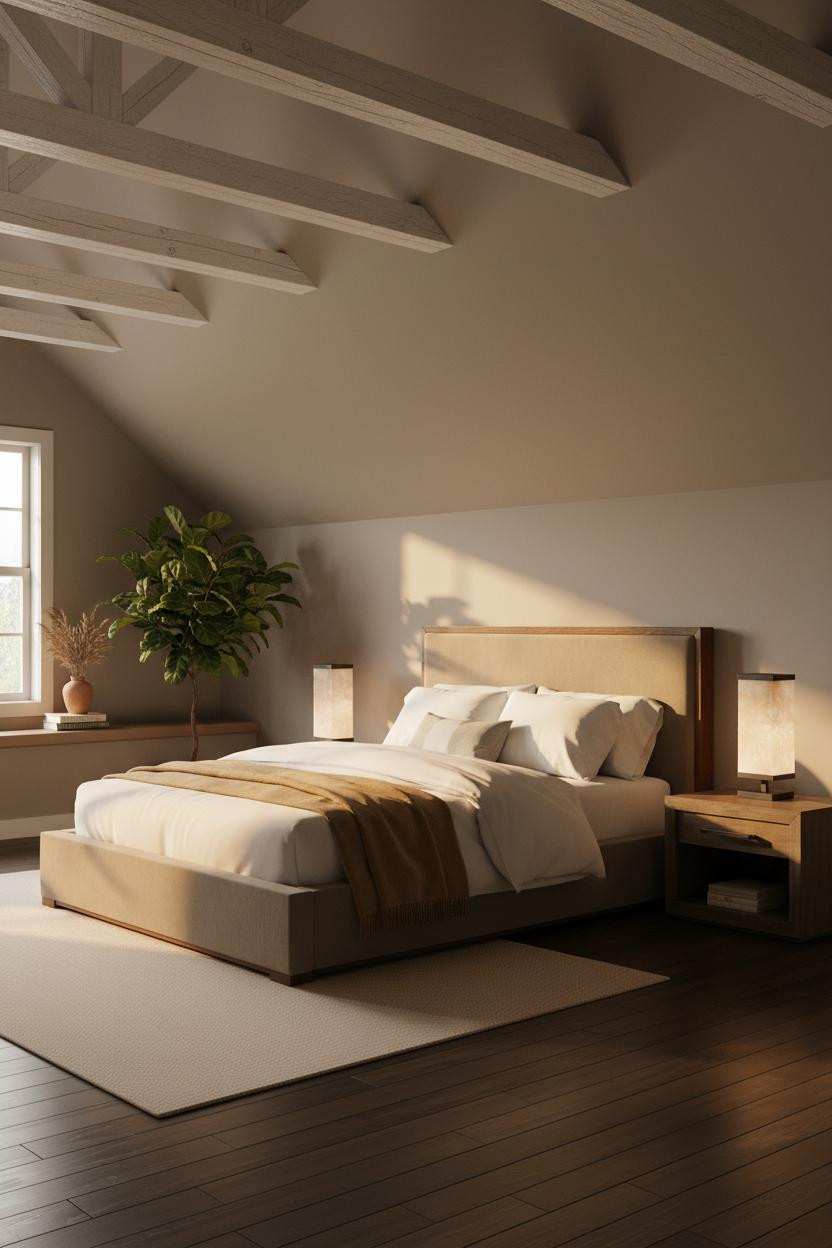 Attic Bedroom Sloped Ceiling Exposed Beams