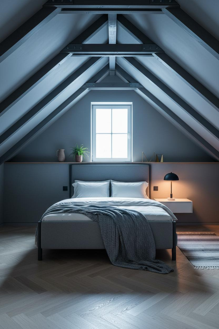 Modern Attic Bedroom Slanted Walls Timber