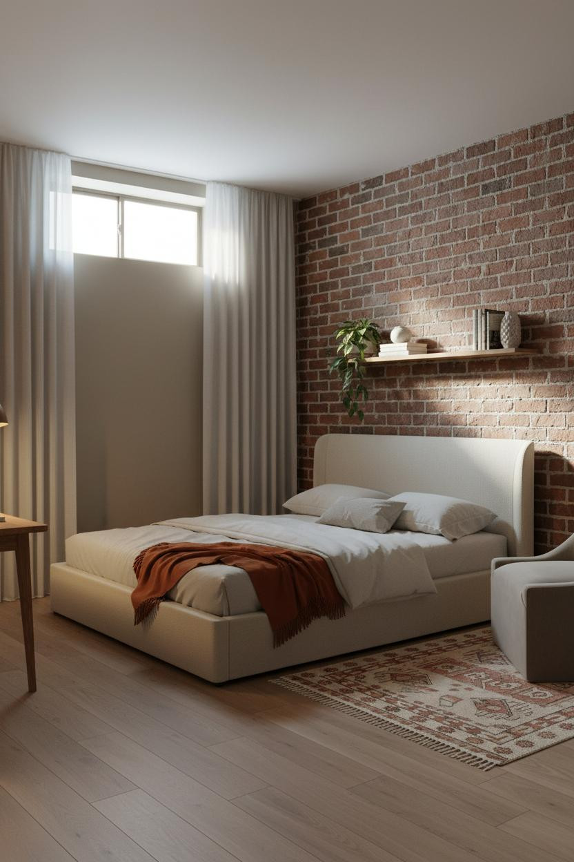 Basement Studio Apartment Japandi Brick Layout