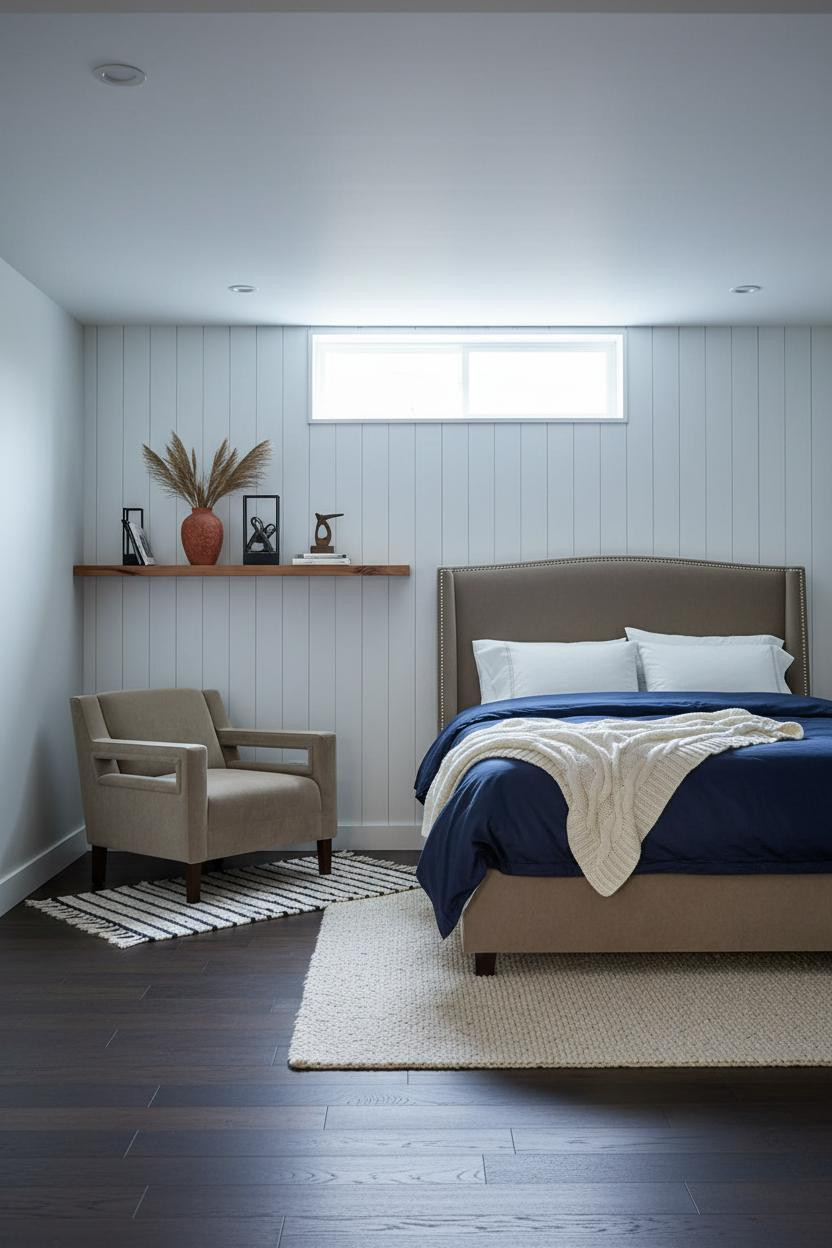Basement Studio Apartment White Shiplap Layout