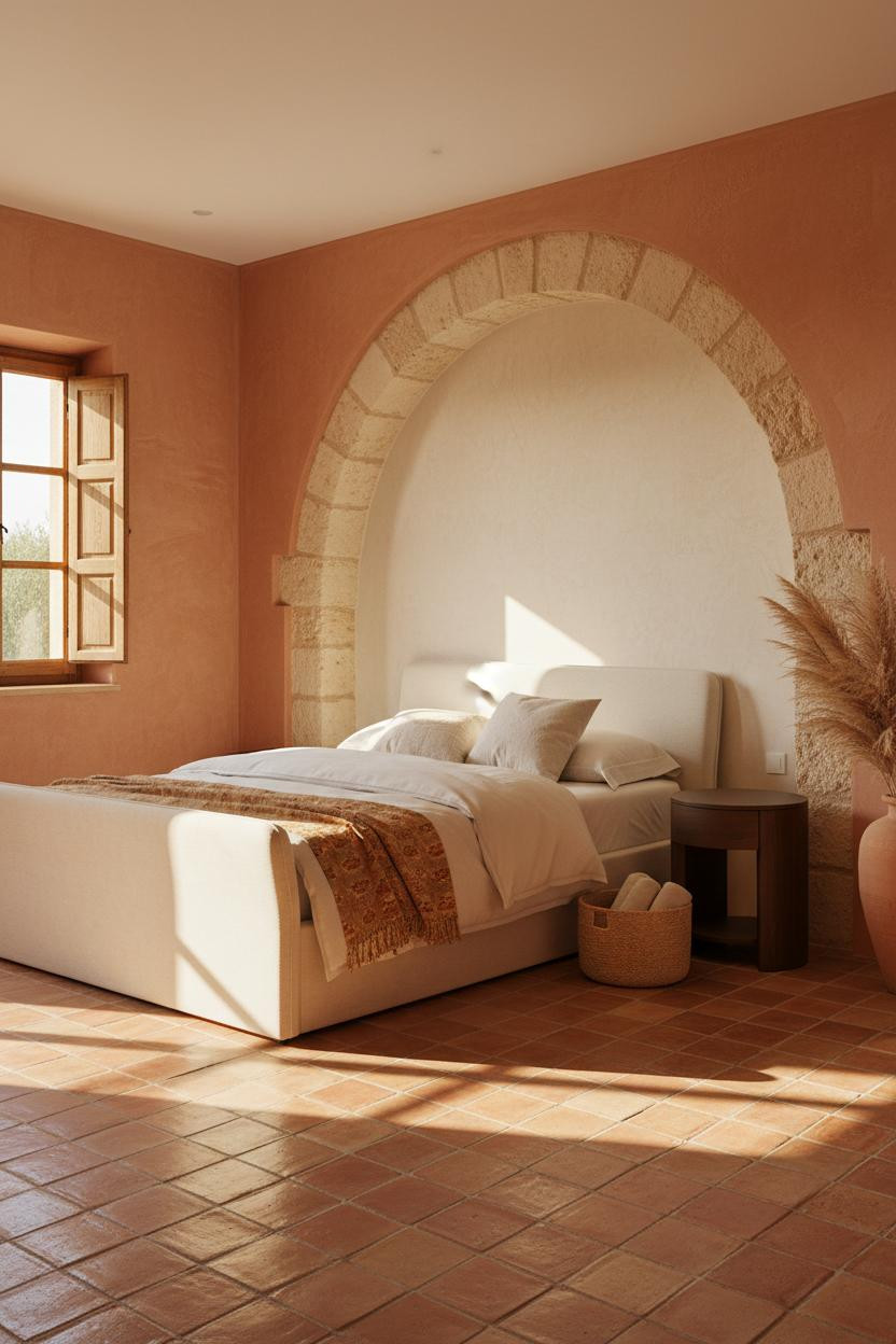 Mediterranean Bedroom Spanish Villa Arched Headwall